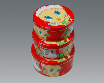 Porcellana Contenitori rotondi stabiliti Dia110mm del contenitore di latta del dolce del metallo di festa di Natale piccoli fornitore