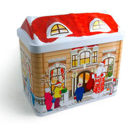 Porcellana Contenitori rotondi di latta del regalo di Natale, contenitore di latta del metallo per Candy/cioccolato/biscotti fornitore